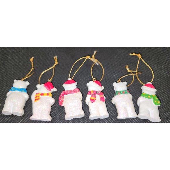 Set Of 6 Bear Mini Christmas Tree Ornaments With Gold Hanging Strings - Picture 6 of 8